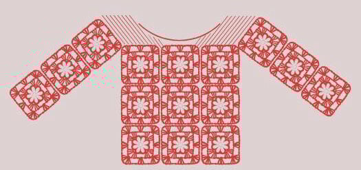 A mockup illustration of a granny square pullover.