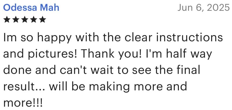 Positive customer review for Make and Do Crew patterns.