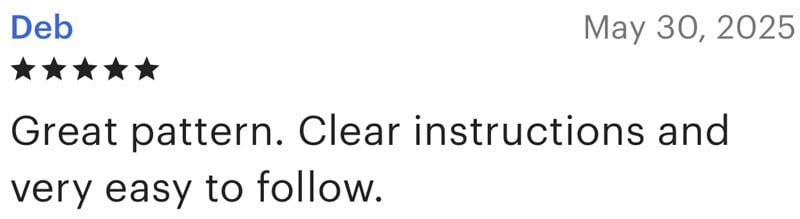 Positive customer review for Make and Do Crew patterns.
