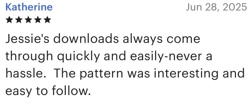 Positive customer review for Make and Do Crew patterns.
