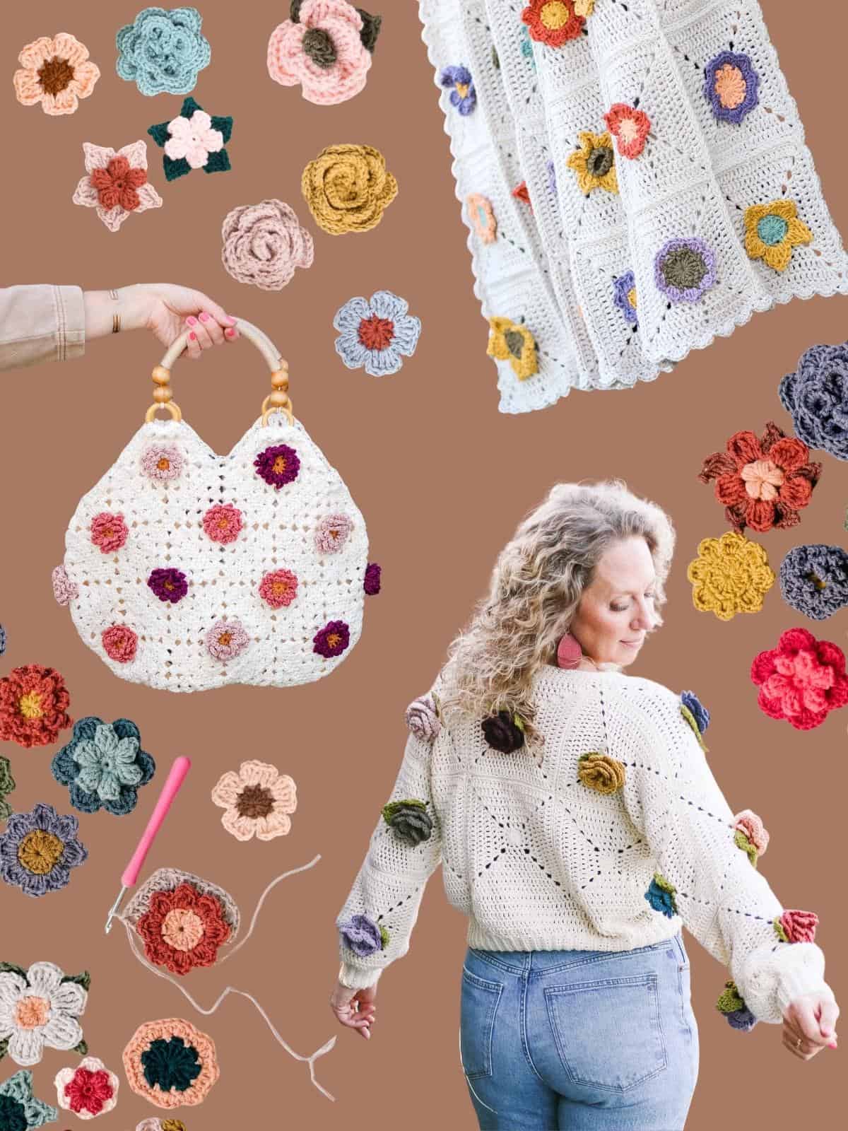 Crochet flowers and projects made with them.