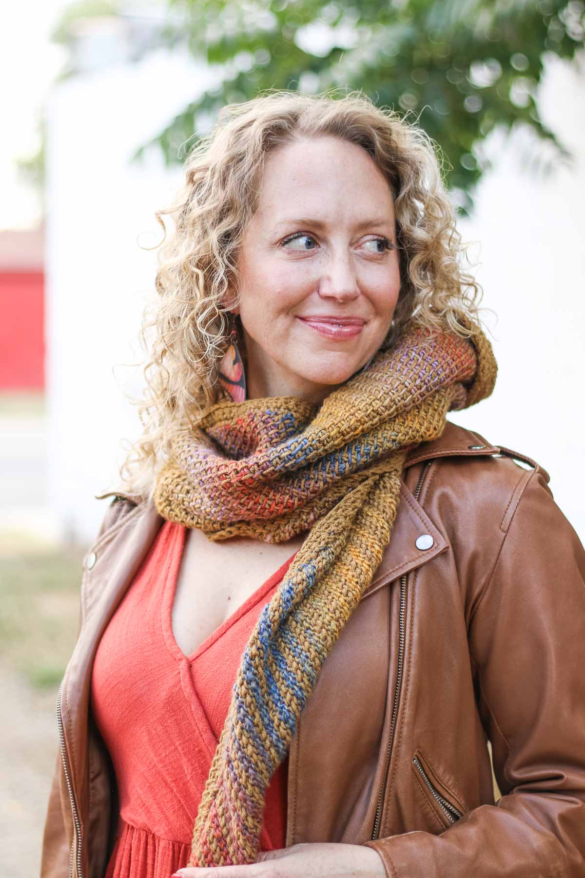 Tunisian crochet scarf made with Lion Brand Ferris Wheel yarn in "Buttercup."