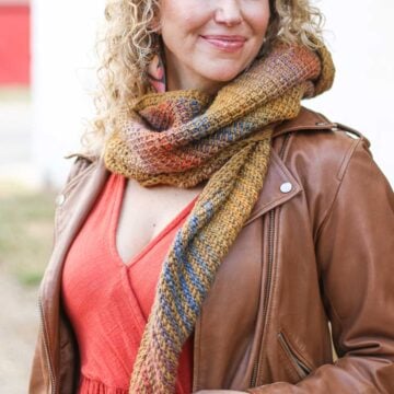 Tunisian crochet scarf made with Lion Brand Ferris Wheel yarn in "Buttercup."