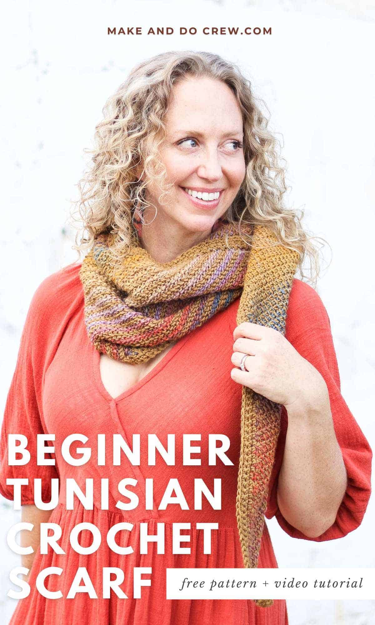 Tunisian crochet scarf made with Lion Brand Ferris Wheel yarn in "Buttercup."