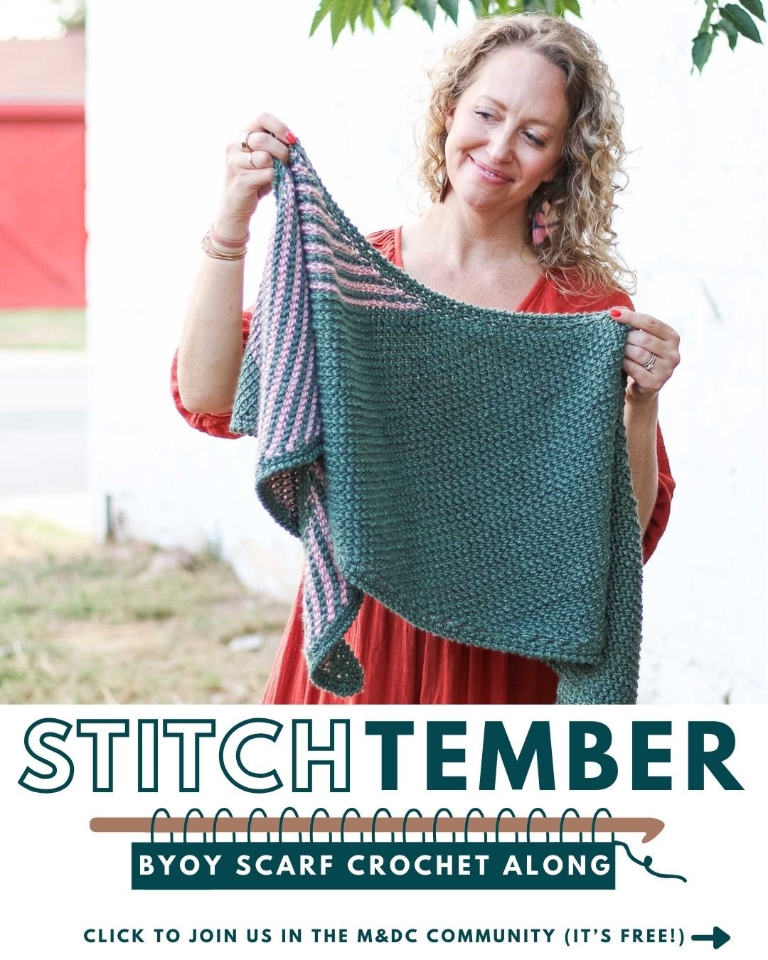 Woman holding Tunisian crochet scarf.