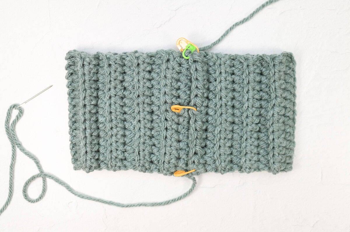 Turtleneck portion of a top down crochet sweater.