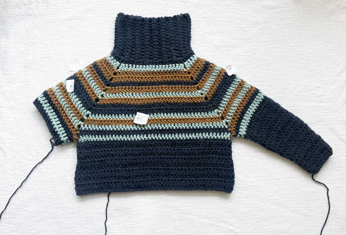 Raglan sweater sleeves in progress.